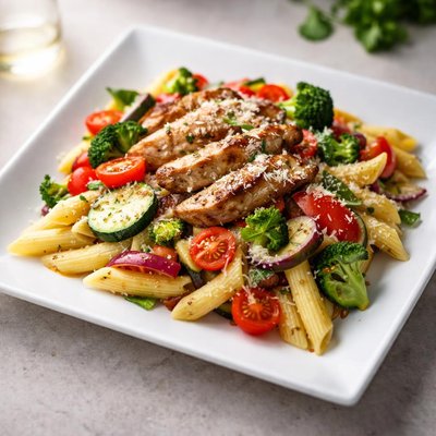 Pasta with veggies and meat