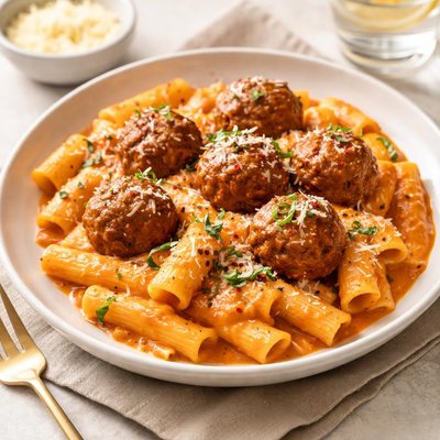 비스크 두릅 파스타와 미트볼