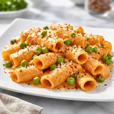 Pasta with vodka sauce and peas