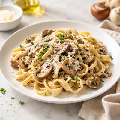 Pasta with white mushroom sauce