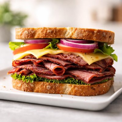 Pastrami and gouda sandwich