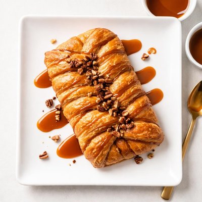 Pastry with caramel drizzle