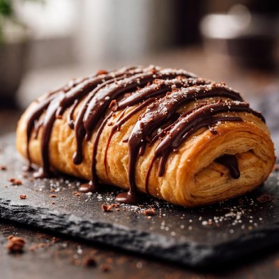 Pastry with chocolate drizzle