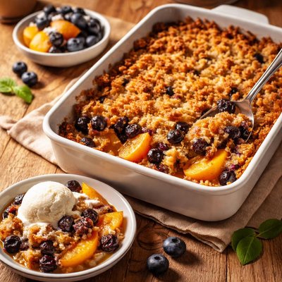 Peach and blueberry dump cake
