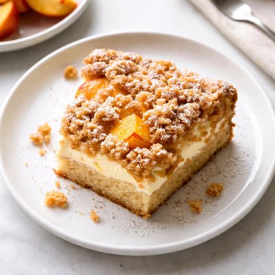 Peach and cream coffee cake slice