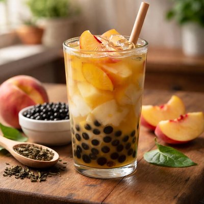 Peach green tea boba