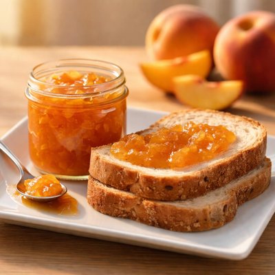 Peach jam with wheat bread