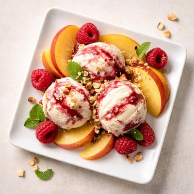 Peach melba ice cream