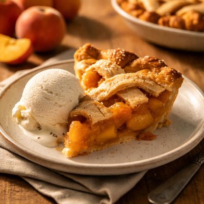 Peach pie and ice cream