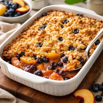 Peaches and blueberries dump cake