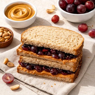 Peanut butter and grape whole wheat bread sandwich