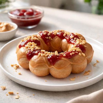 Peanut butter and jelly mochi donut
