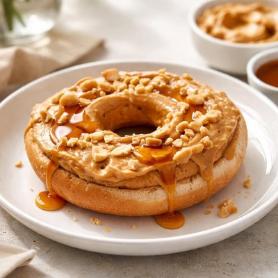 Peanut butter and syrup bagel