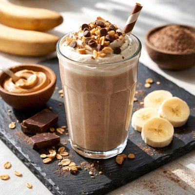 Peanut butter chocolate banana protein shake
