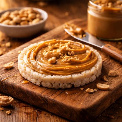Peanut butter on rice cake