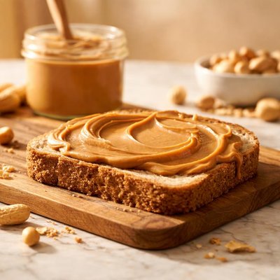 Peanut butter on whole grain bread