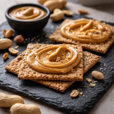 Peanut butter on whole grain cracker