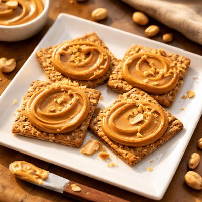 Peanut butter on whole grain crackers