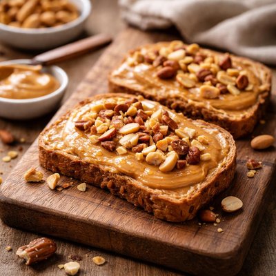 Peanut butter toast with nuts