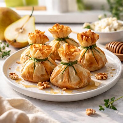Pear and cheese purses