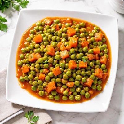 Peas and carrots in tomato sauce