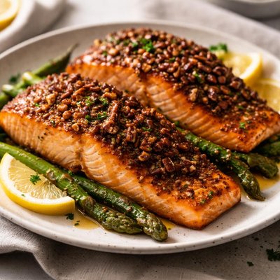 Pecan crusted maple salmon