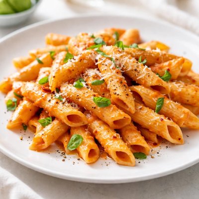 Penne pasta with creamy tomato sauce