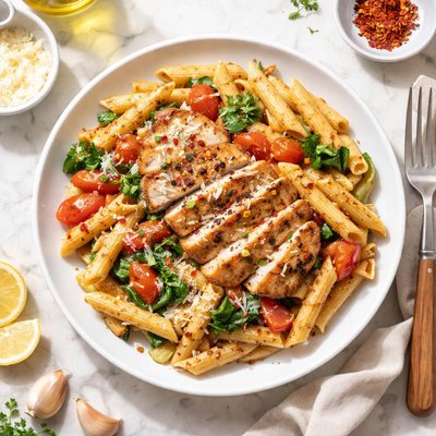 Penne pasta with grilled chicken