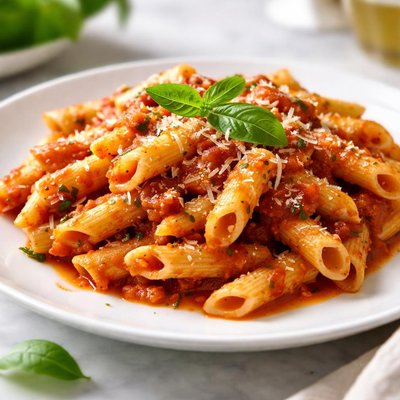 Penne pasta with marinara sauce
