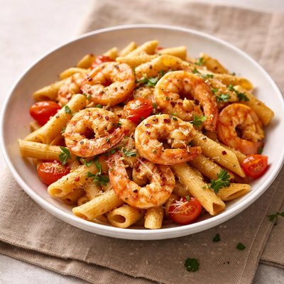 Penne pasta with shrimp
