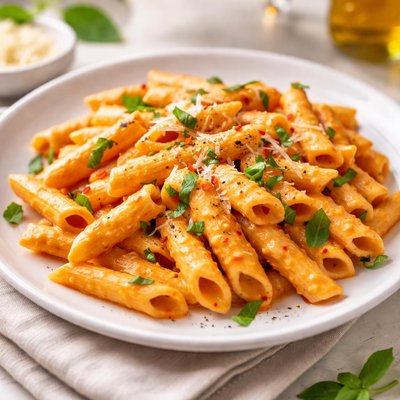 Penne pasta with tomato cream sauce