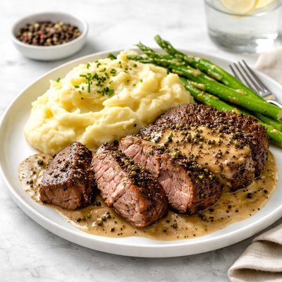 Pepper steak and mash