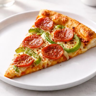 Pepperoni and green pepper pizza slice