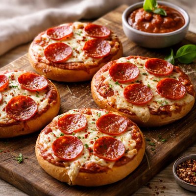 Pepperoni pizza bagel and marinara