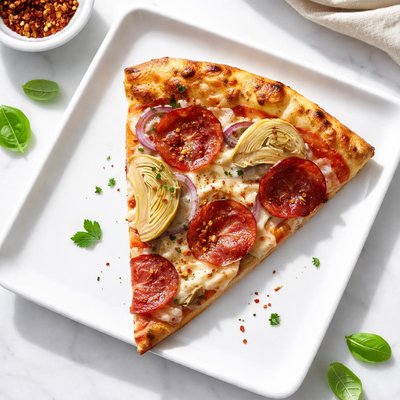 Pepperoni pizza slice artichoke