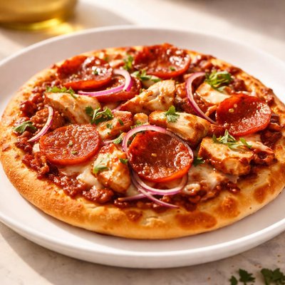 Persönliche Größe Barbecue-Hähnchen und Pepperoni Pizza