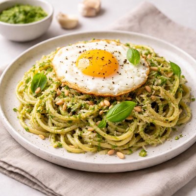Pesto pasta with egg