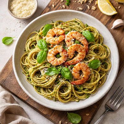 Pesto pasta with shrimp