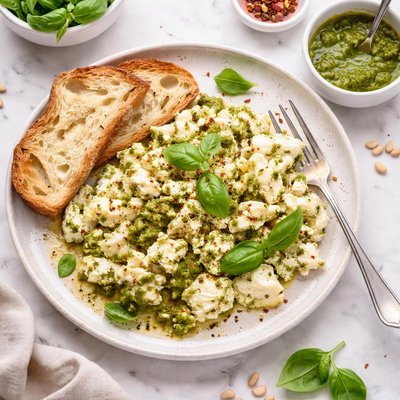 Huevos revueltos con pesto