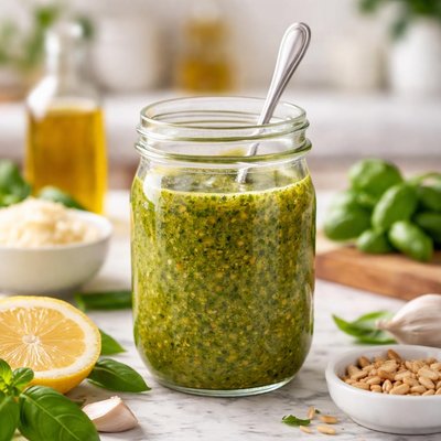 Pesto vinaigrette dressing