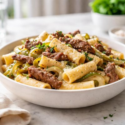 Philly cheesesteak pasta