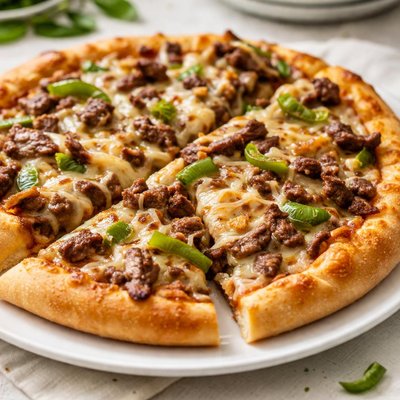 Philly cheesesteak pizza