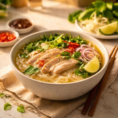 Pho soup with chicken