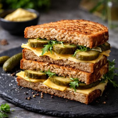 Pickle and cheese sandwich