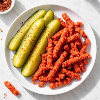 Pickle and hot cheeto