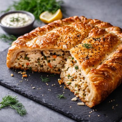 Pie with rice and fish