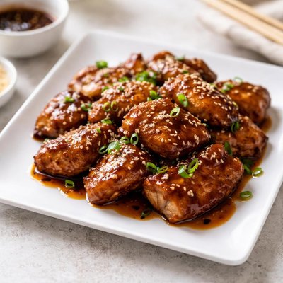 Pieces of teriyaki chicken
