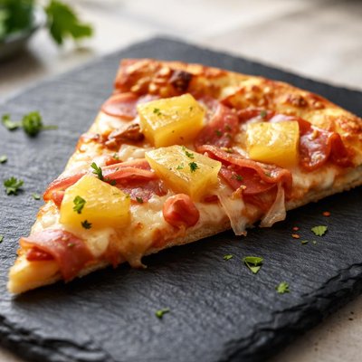 Pineapple and ham pizza slice