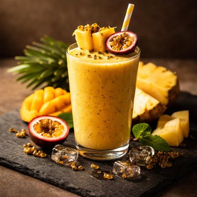 Batido de piña, maracuyá y mango