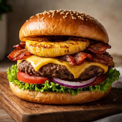 Pineapple bacon cheese burger
